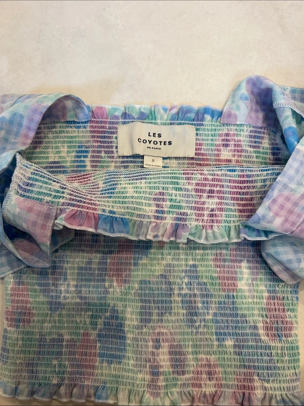 Les Coyotes de Paris Girls' Pastel Floral Smocked Camisole - Blue/Pink/Green